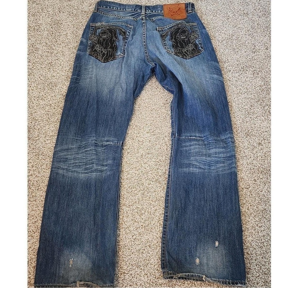VTG Ed Hardy 2009 Baggy Jeans Grim Reaper Y2K Skatercore streetwear grunge goth